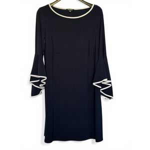 Dress Navy White Trim Bell Sleeves Size 1X Roz And Ali Business Office Staple